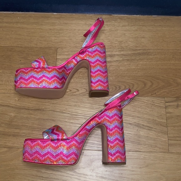 AZALEA WANG Vanna Rhinestone Platform Sandal Block Heels - Picture 7 of 10